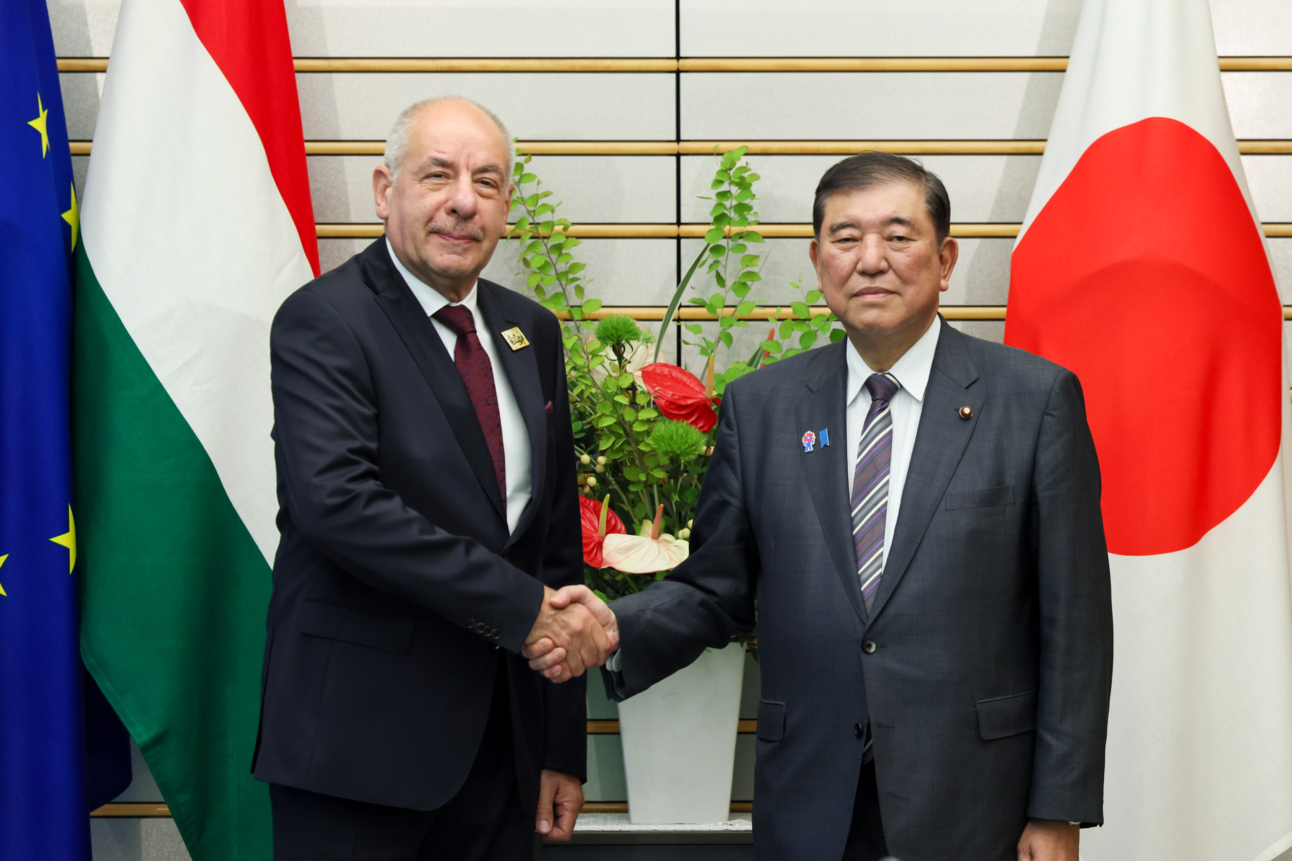 与匈牙利总统舒尤克举行会谈